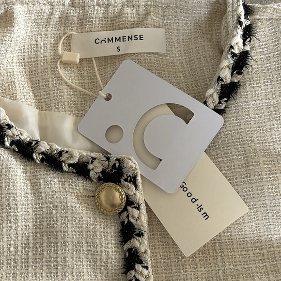 Commense Old Money Tweed Contrast Trim Metallic Button Jacket Cropped Blazer - Picture 5 of 8